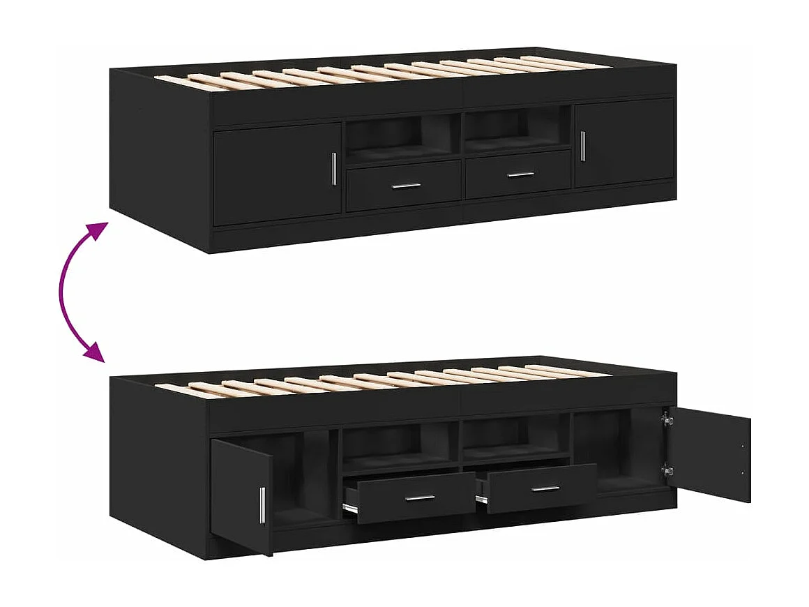 Divano Letto con Cassetti senza Materasso Nero 75x190 cm