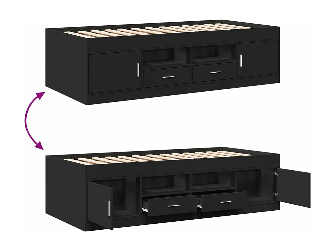 Divano Letto con Cassetti senza Materasso Nero 90x190 cm