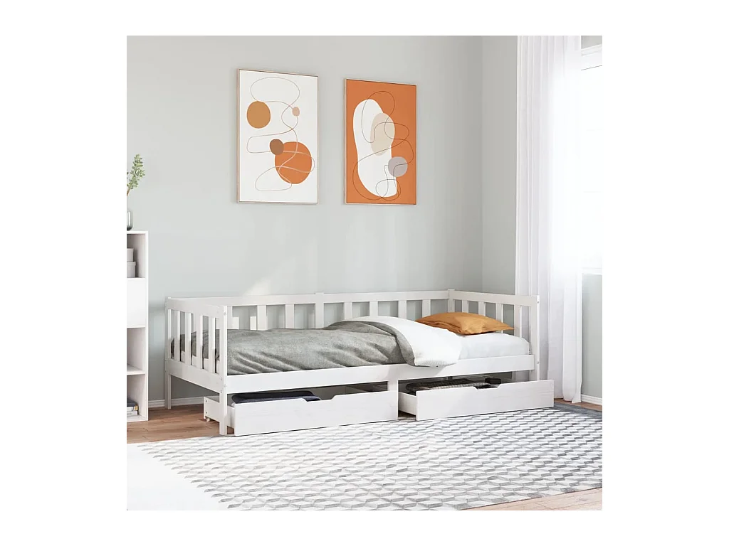 Lit de jour et tiroirs sans matelas blanc 90x200 cm bois massif
