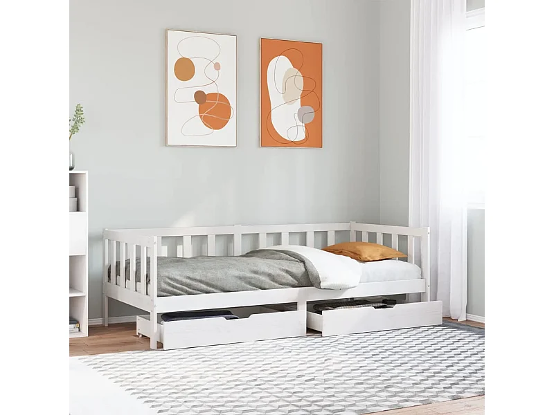 Dormeuse con Cassetti Bianco 90x200 cm Legno Massello di Pino