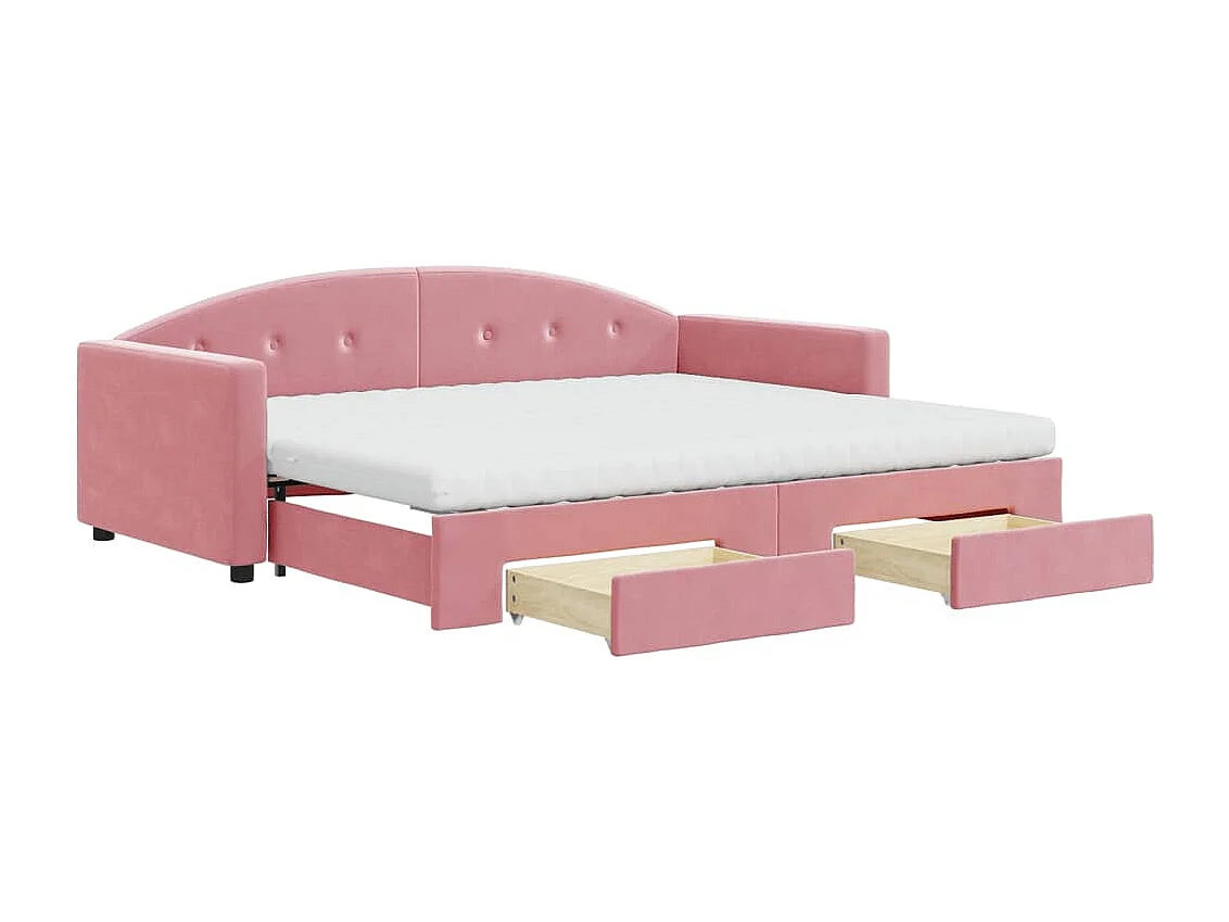 Sofá-cama com gavetão e gavetas 90x200 cm veludo rosa