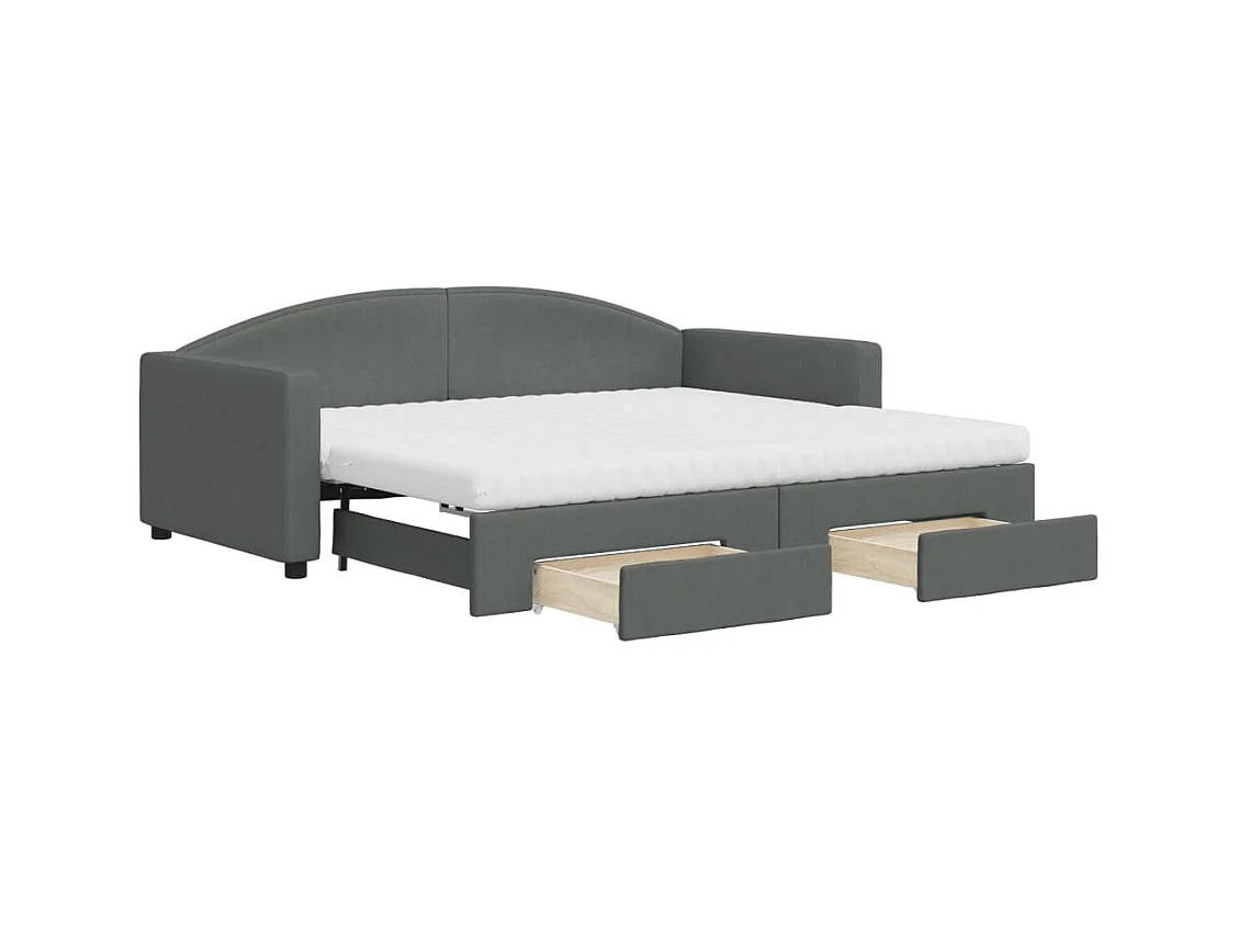 Lit de jour avec gigogne et tiroirs gris foncé 90x190 cm tissu
