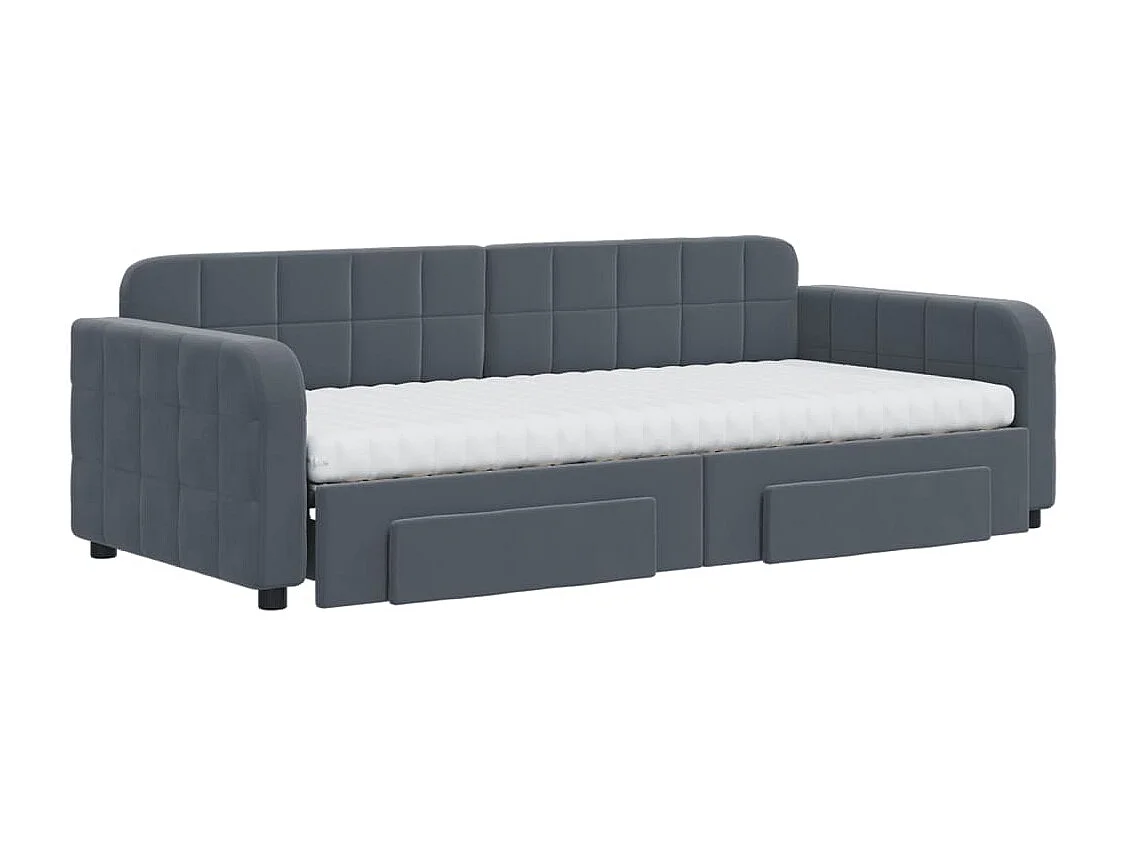 Sofá cama nido con cajones terciopelo gris oscuro 90x200 cm