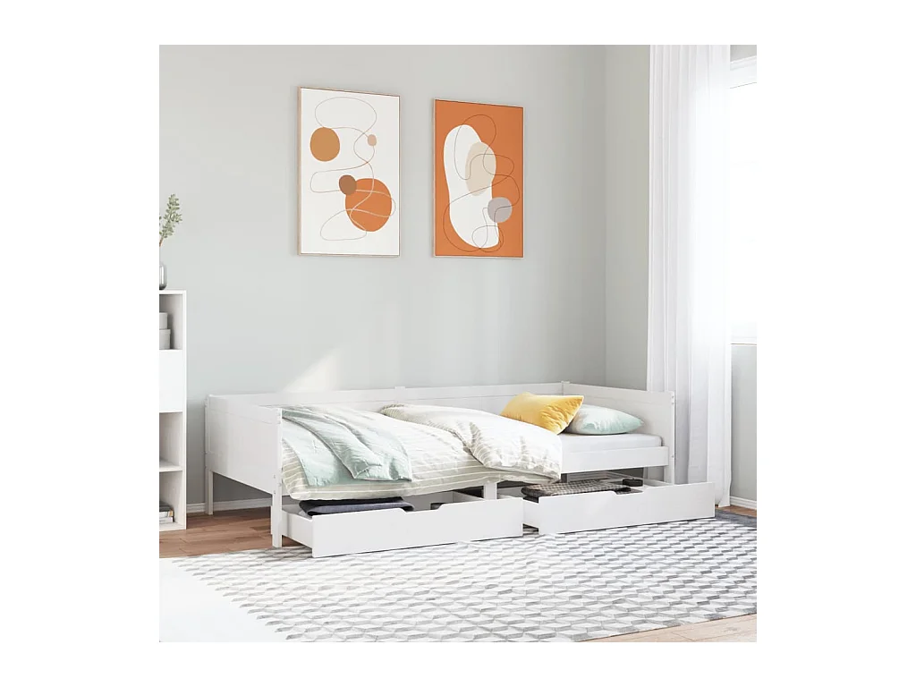 Lit de jour et tiroirs sans matelas blanc 90x190 cm bois massif