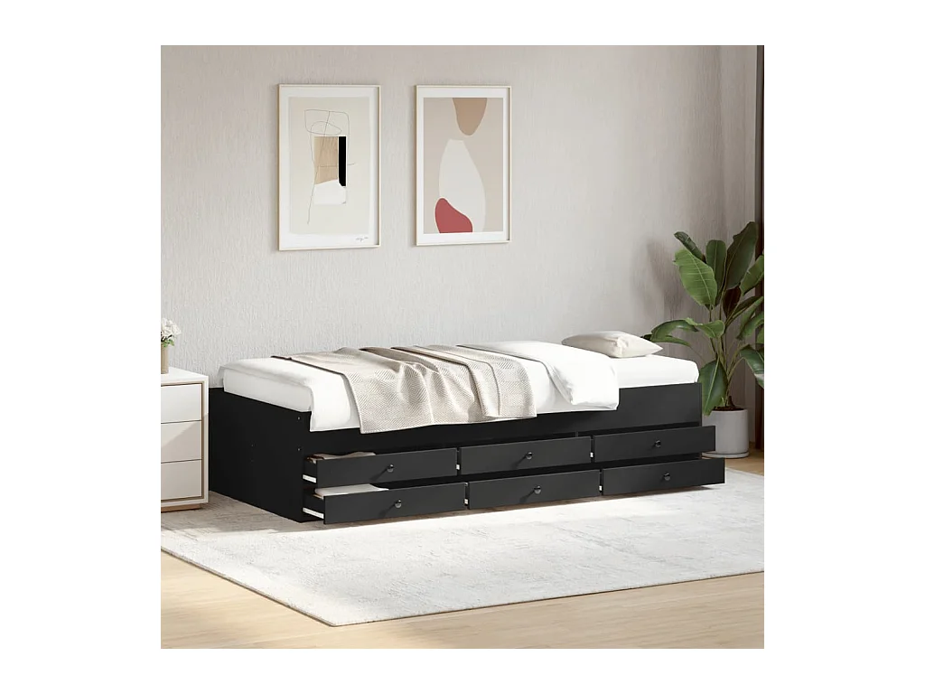 Lit de jour avec tiroirs sans matelas noir 90x190 cm