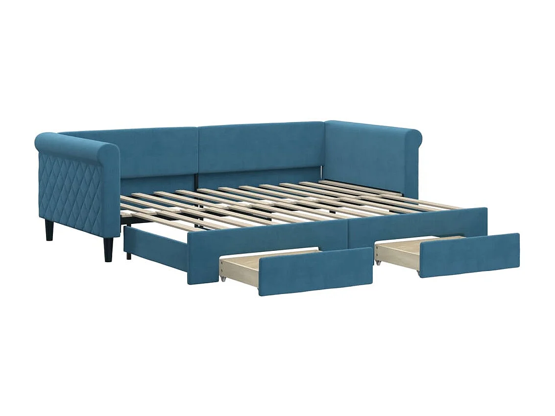 Divano Letto Estraibile con Cassetti Blu 90x200 cm in Velluto