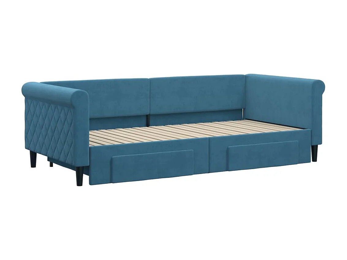 Divano Letto Estraibile con Cassetti Blu 90x200 cm in Velluto