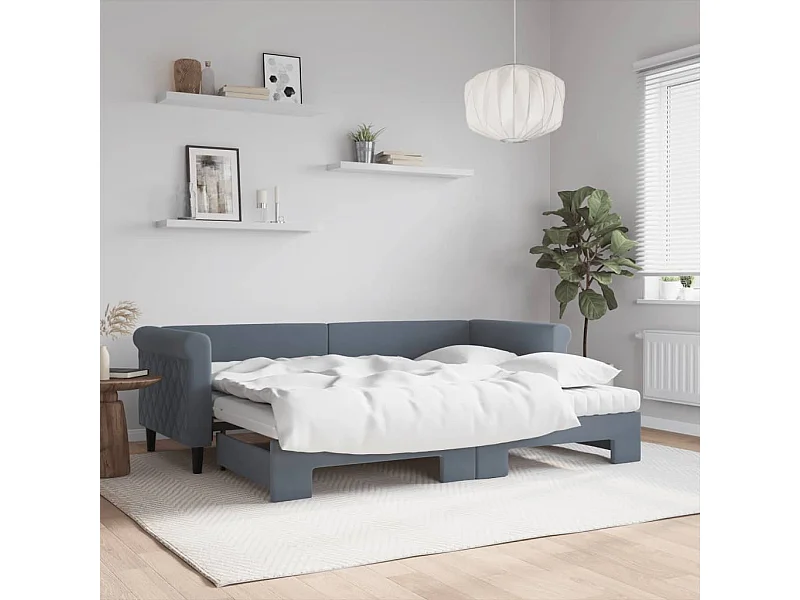 Divano Letto Estraibile Materassi Grigio Scuro 80x200cm Velluto