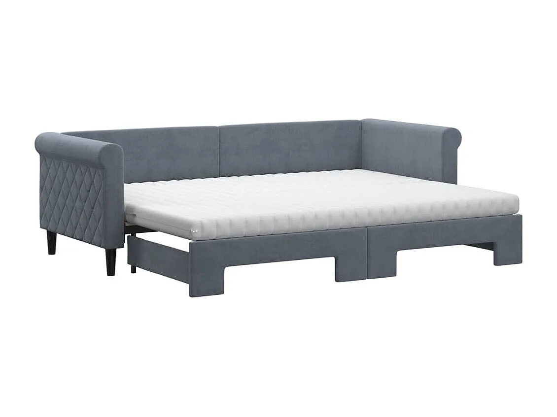 Lit de jour avec gigogne et matelas gris foncé 80x200cm velours