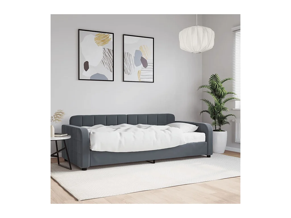 Lit de jour avec matelas gris foncé 90x200 cm velours