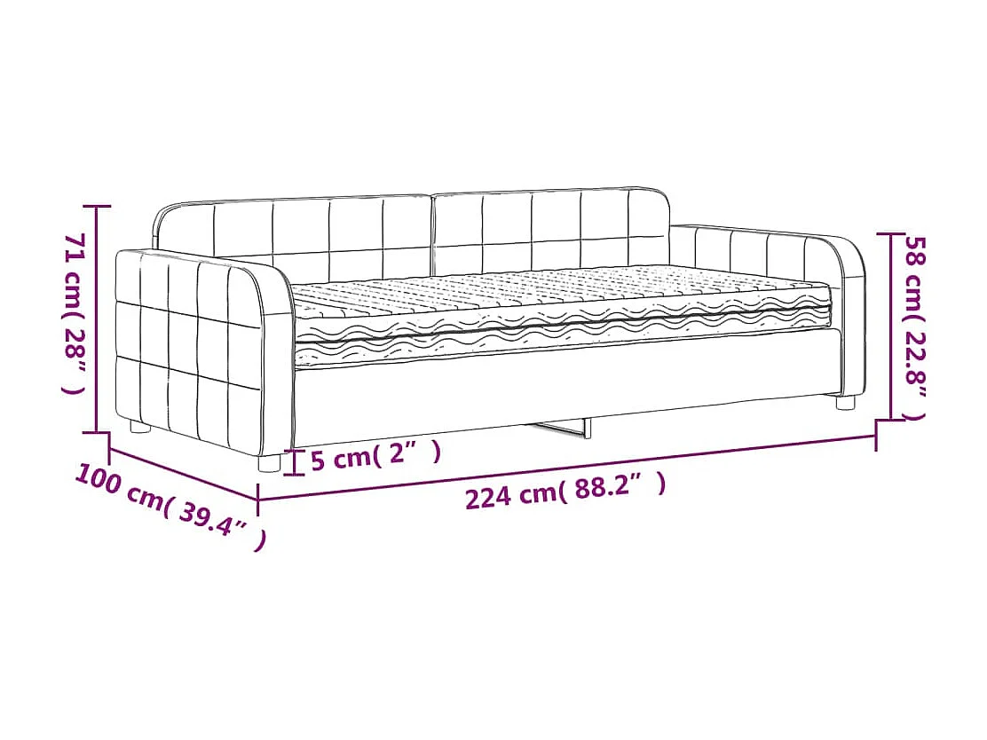 Lit de jour avec matelas gris foncé 90x200 cm velours