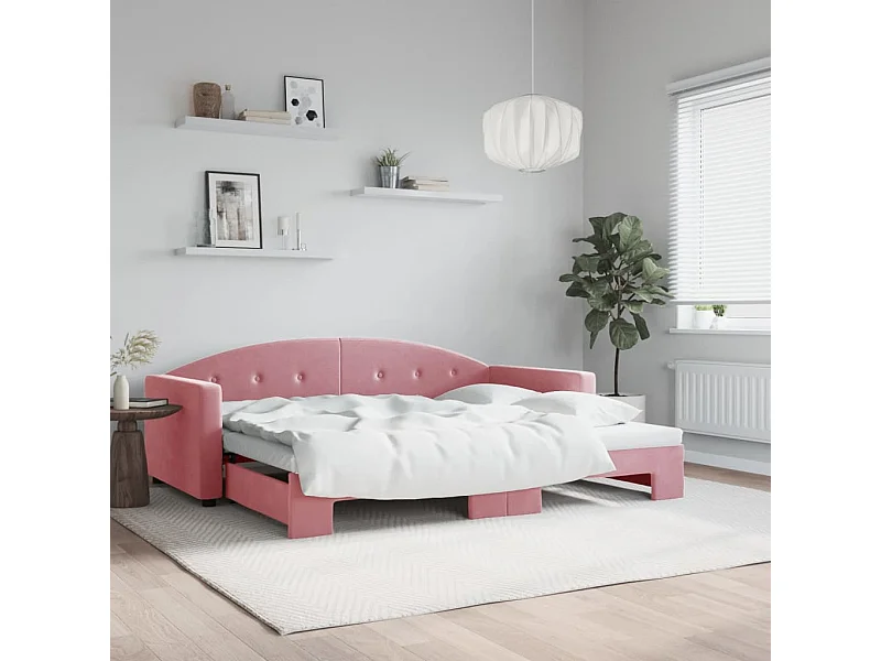 Lit de jour avec gigogne sans matelas rose 90x200 cm