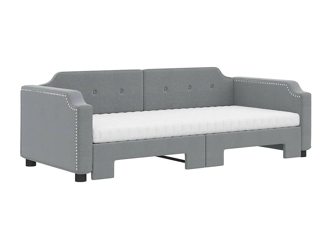 Lit de jour avec gigogne et matelas gris clair 80x200 cm tissu