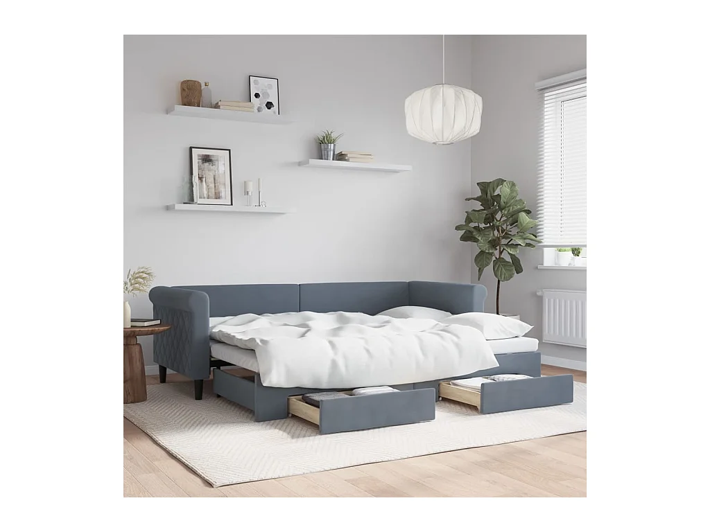 Divano Letto Estraibile Cassetti Grigio Scuro 80x200cm Velluto