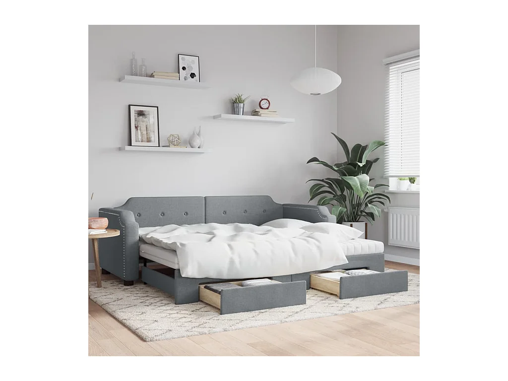 Slaapbank met onderschuifbed en lades 80x200 cm stof lichtgrijs