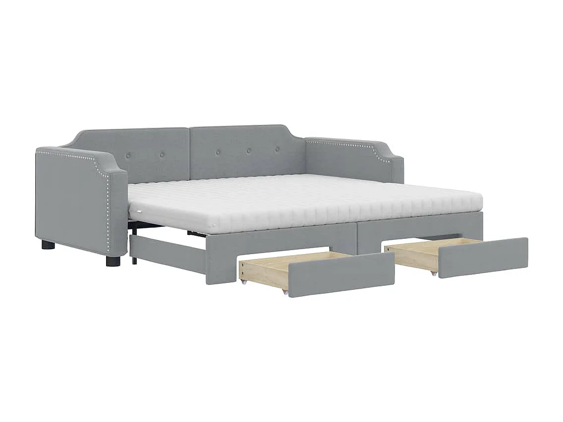 Divano Letto Estraibile Cassetti Grigio Chiaro 80x200cm Tessuto