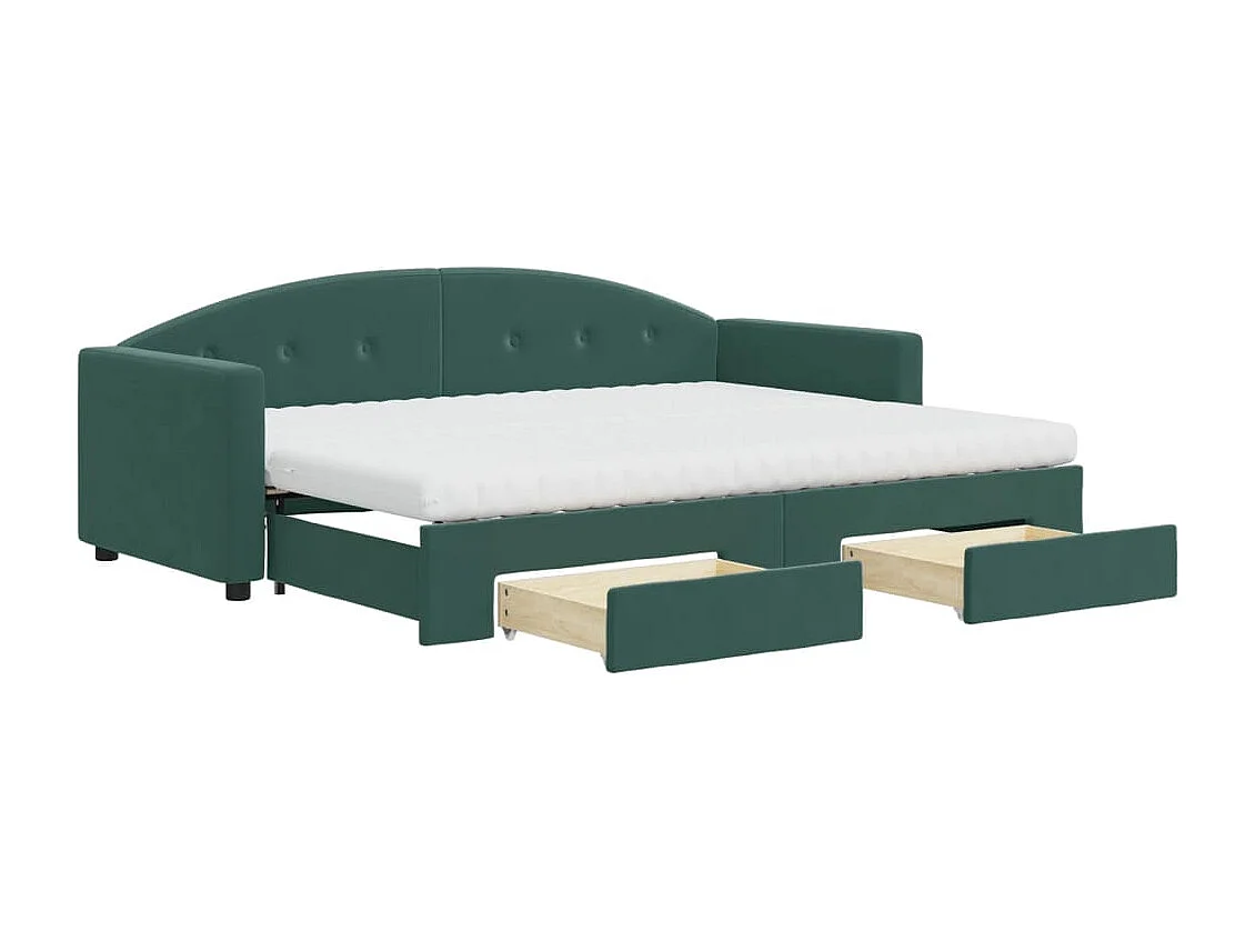 Divano Letto Estraibile Cassetti Verde Scuro 80x200cm Velluto