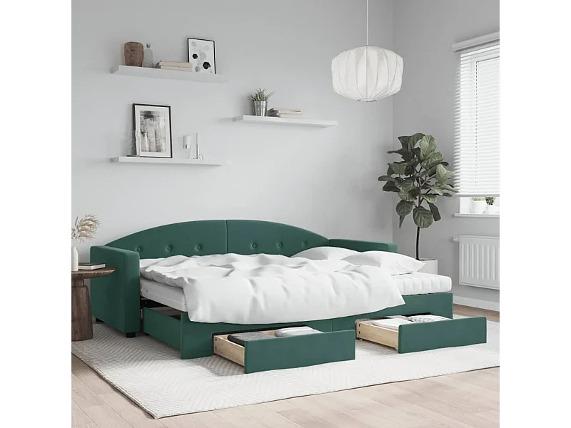 Divano Letto Estraibile Cassetti Verde Scuro 80x200cm Velluto