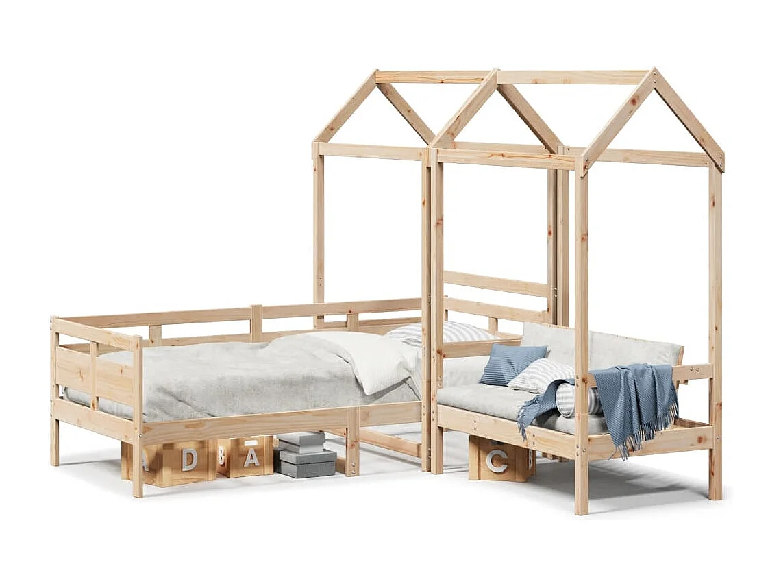 Ensemble de lit de jour et de banc avec toit sans matelas