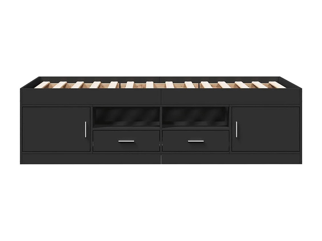 Divano Letto con Cassetti senza Materasso Nero 100x200 cm