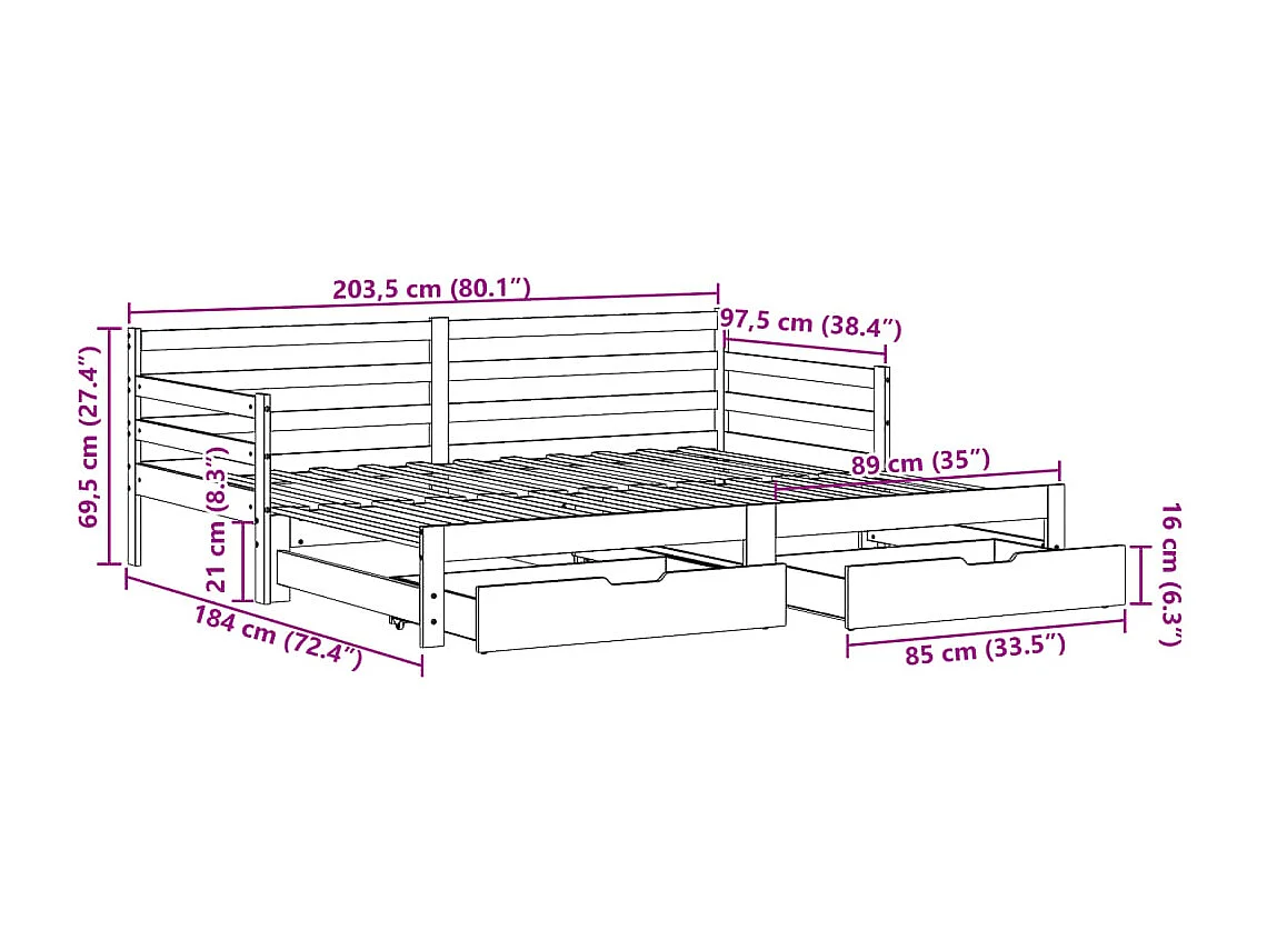 Divano Letto Estraibile con Cassetti senza Materasso 90x200 cm