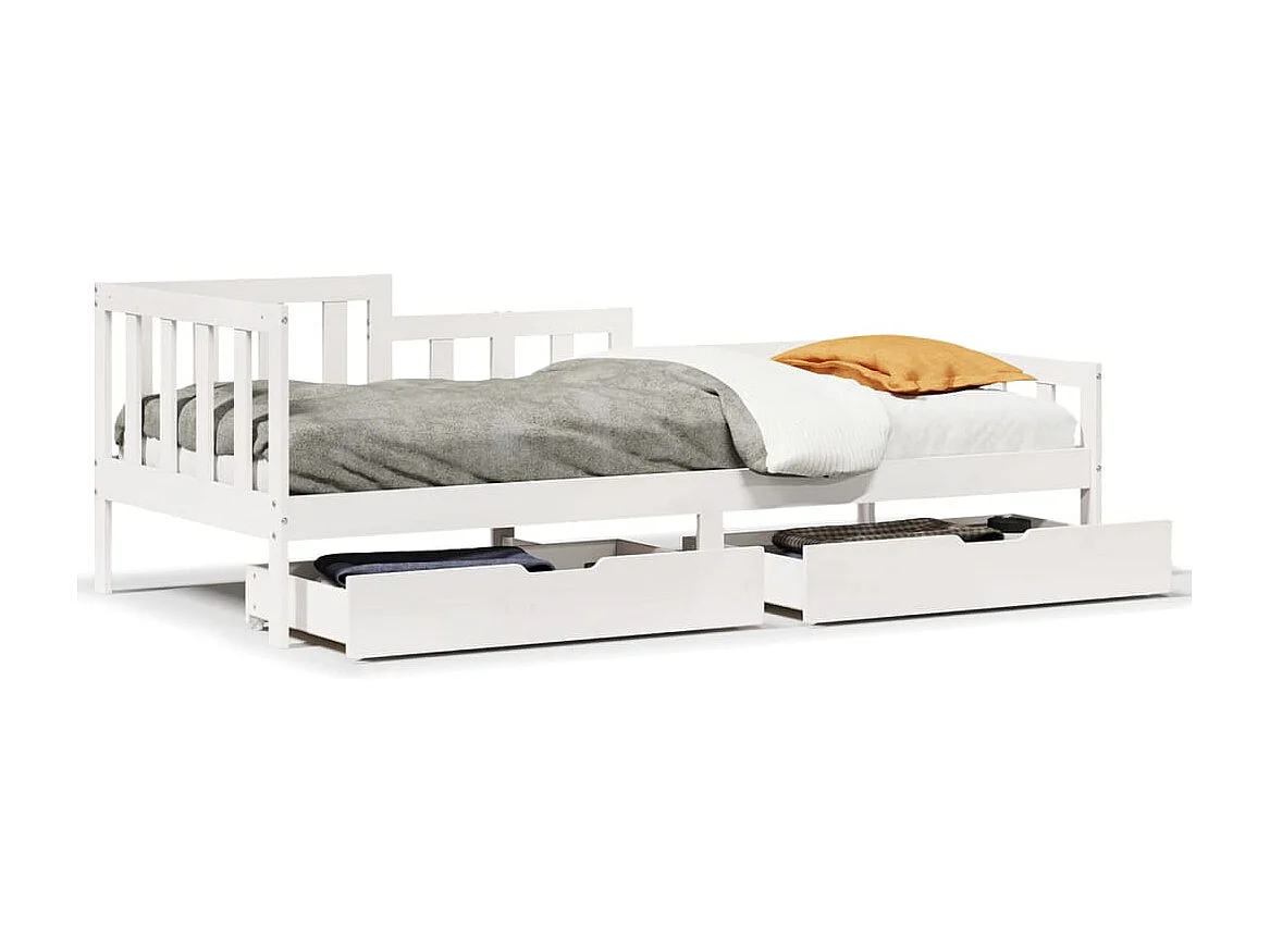 Dormeuse con Cassetti Bianco 90x200 cm Legno Massello di Pino