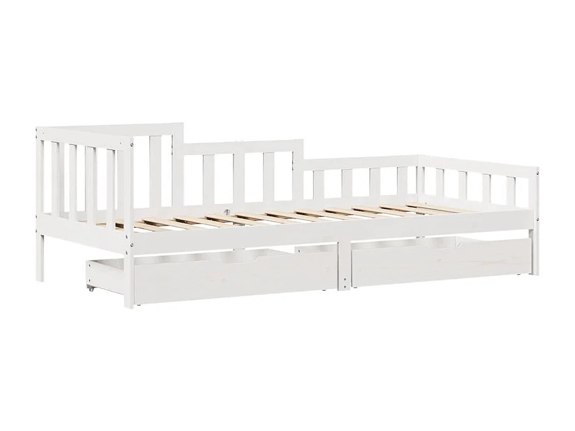 Dormeuse con Cassetti Bianco 90x200 cm Legno Massello di Pino