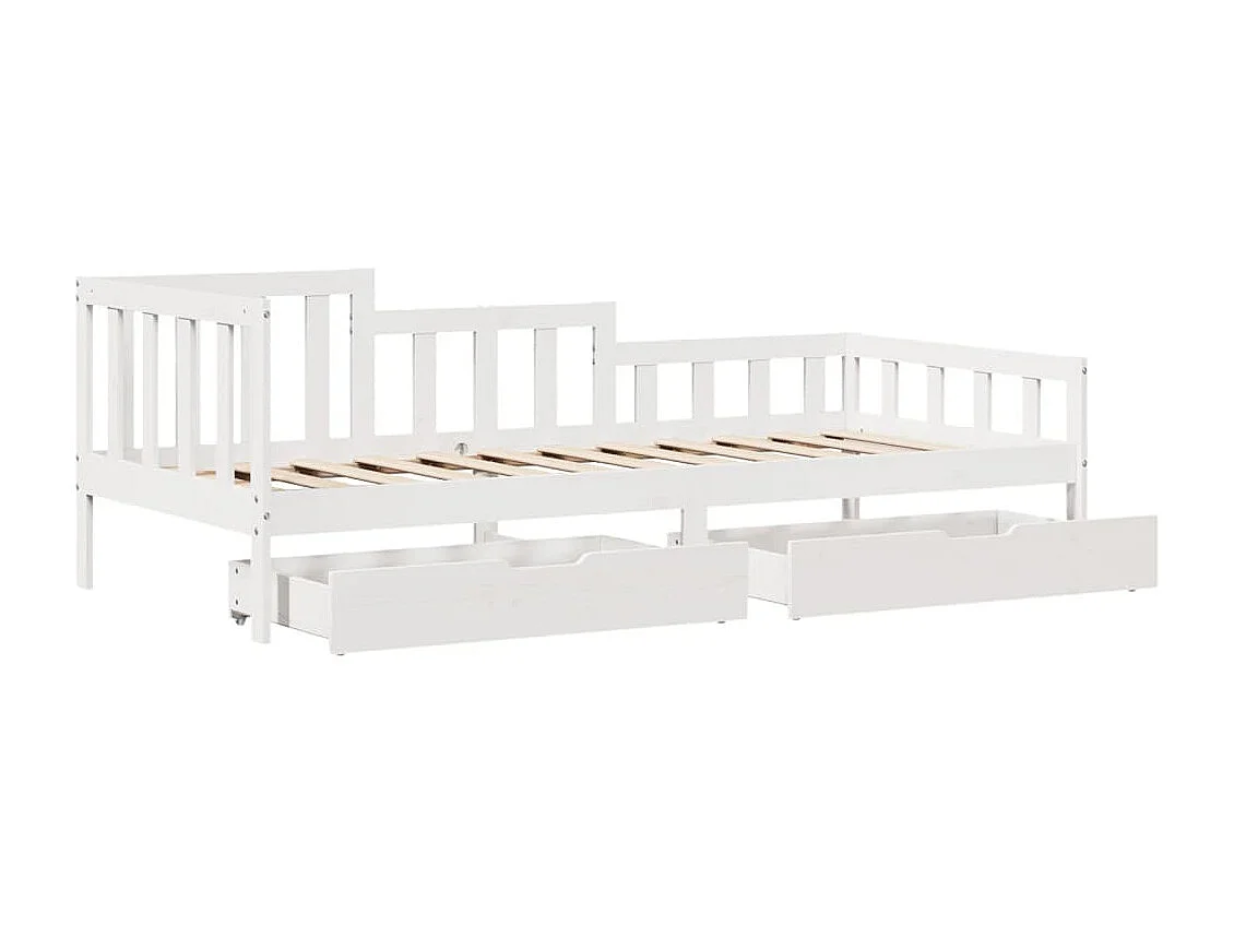 Dormeuse con Cassetti Bianco 90x200 cm Legno Massello di Pino