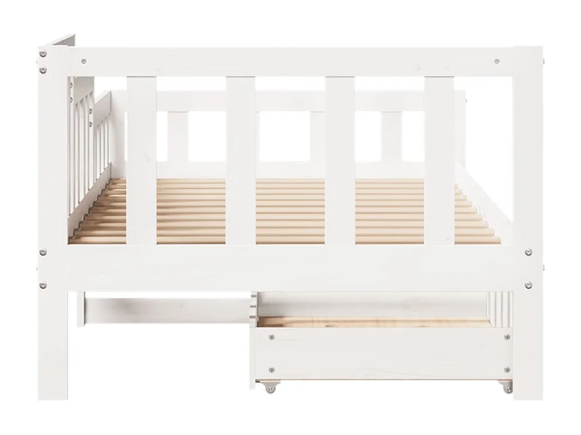 Dormeuse con Cassetti Bianco 90x200 cm Legno Massello di Pino