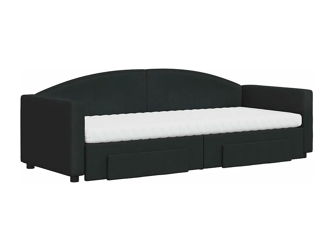 Divano Letto Estraibile con Cassetti Nero 80x200 cm in Tessuto