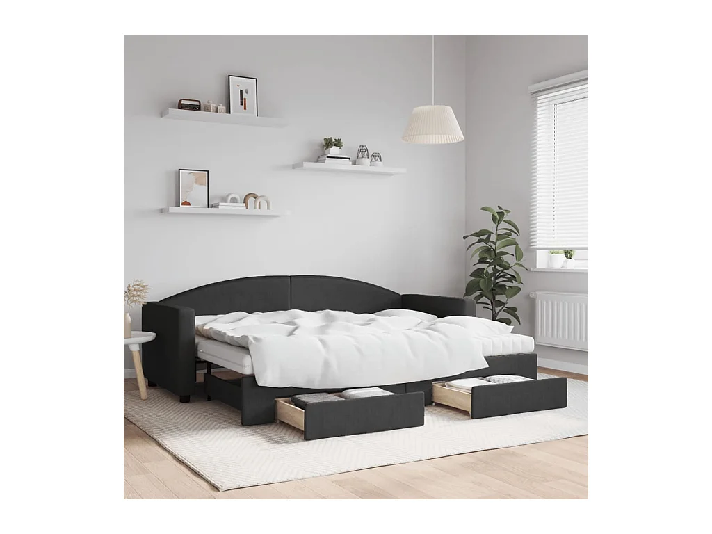 Slaapbank met onderschuifbed en lades 80x200 cm stof zwart
