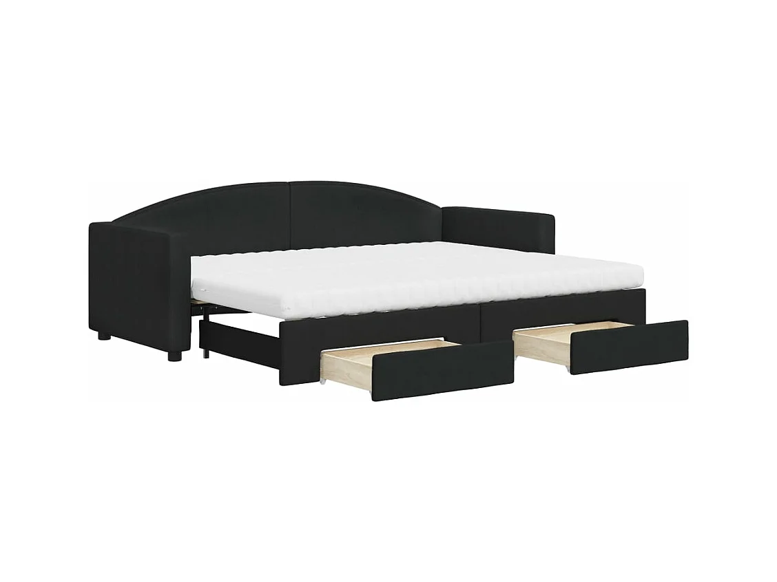 Lit de jour avec gigogne et tiroirs noir 80x200 cm tissu
