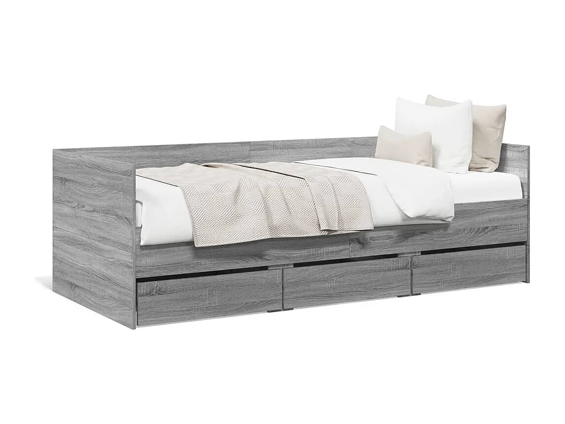 Sofá cama con cajones sin colchón gris Sonoma 90x200 cm