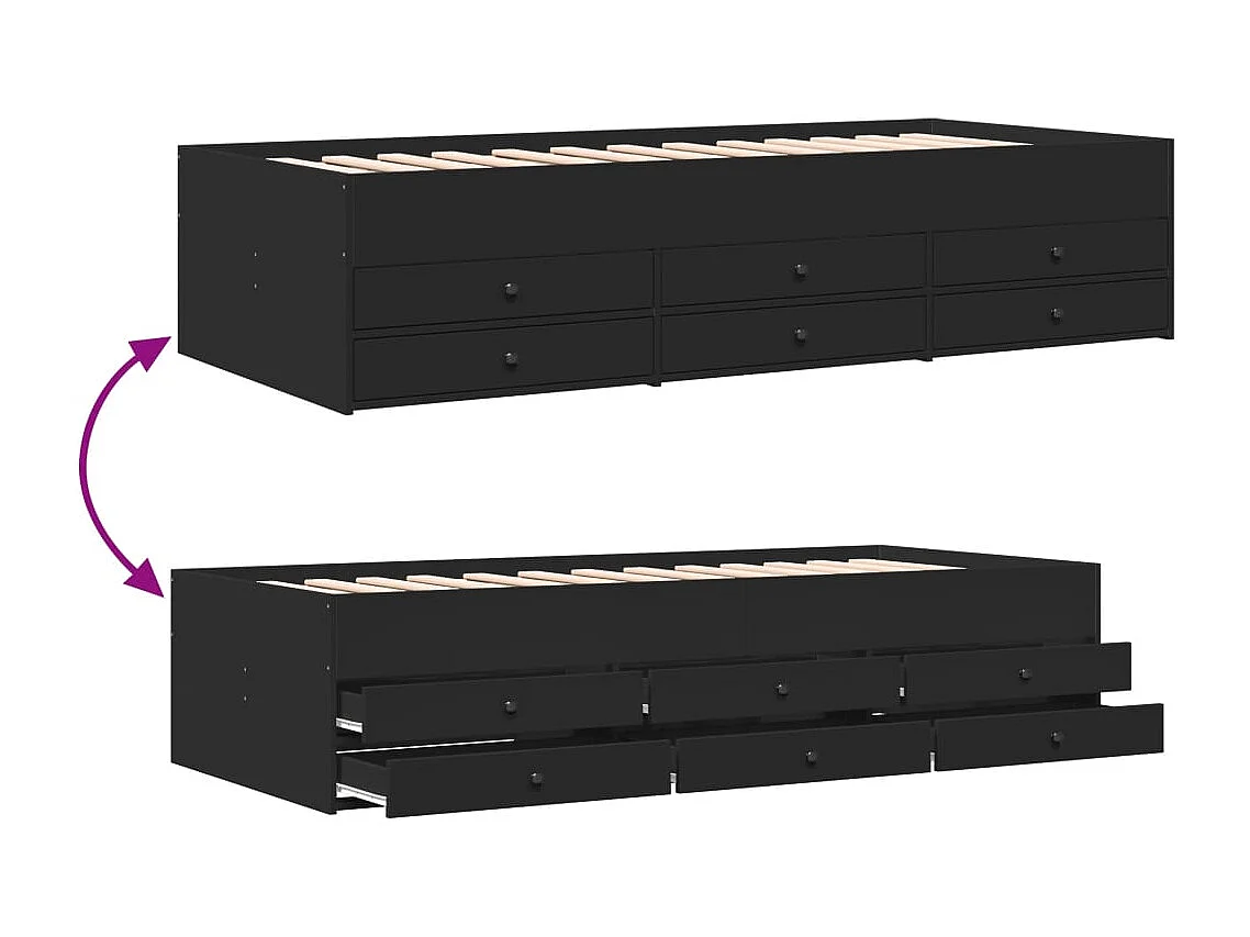 Divano Letto con Cassetti senza Materasso Nero 100x200 cm