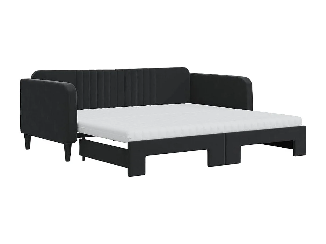 Slaapbank onderschuifbed en matrassen 90x190 cm fluweel zwart