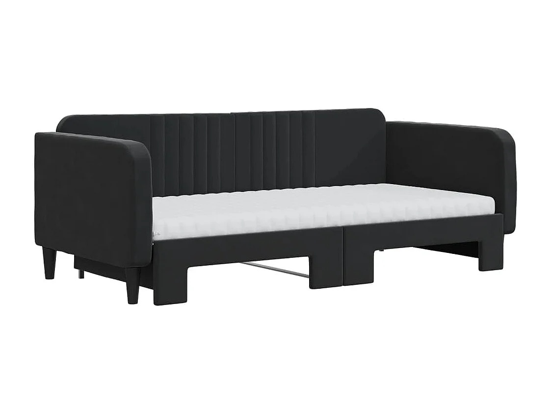 Slaapbank onderschuifbed en matrassen 90x190 cm fluweel zwart