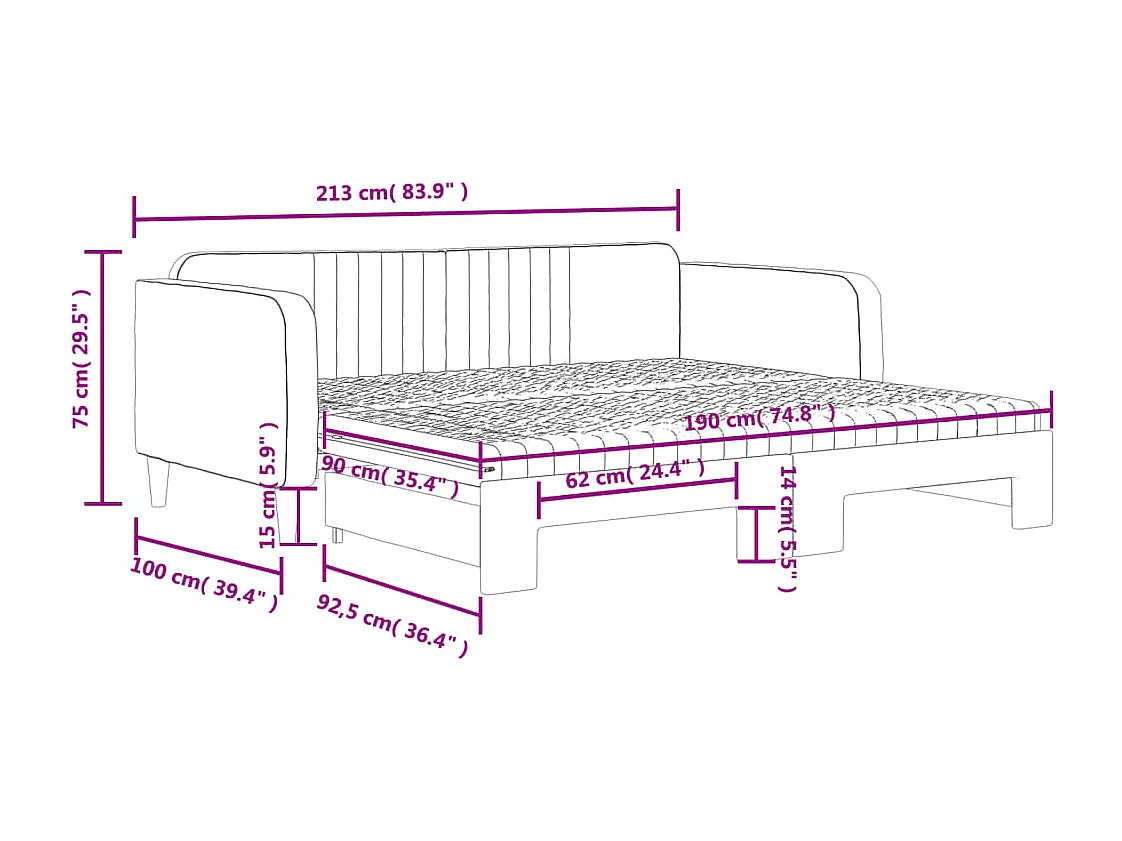 Slaapbank onderschuifbed en matrassen 90x190 cm fluweel zwart