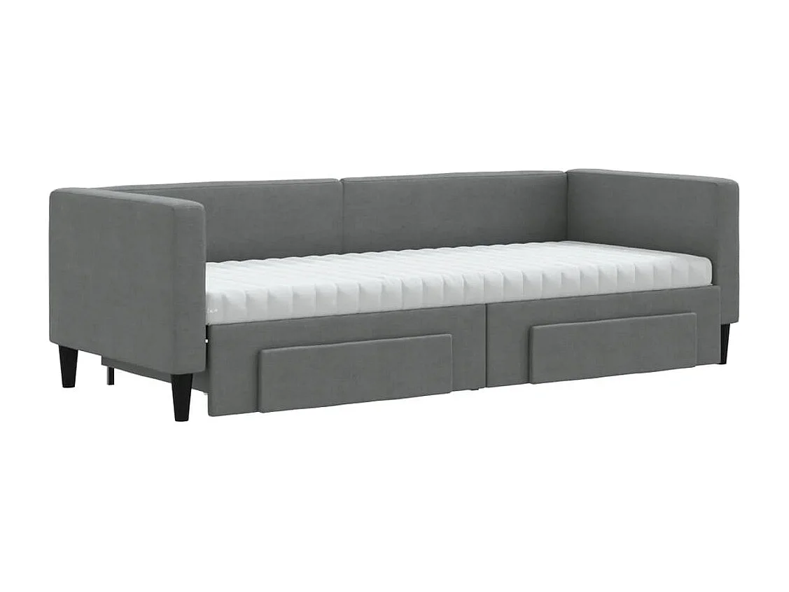 Lit de jour avec gigogne et tiroirs gris foncé 80x200 cm tissu