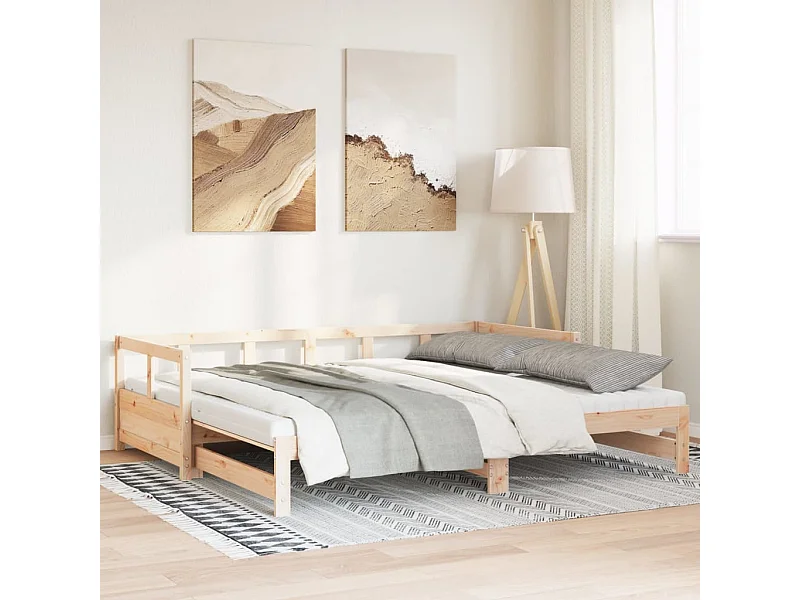 Divano Letto con Rotelle e Materasso 90x200 cm Massello di Pino