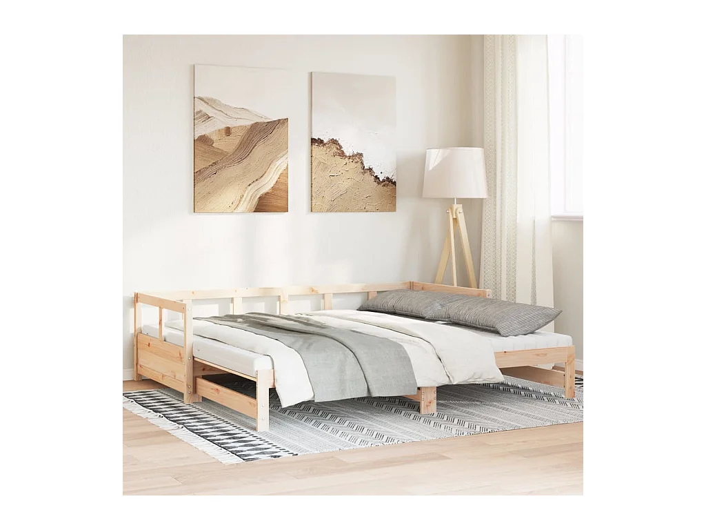 Lit de jour et lit gigogne et matelas 90x200 cm bois pin massif