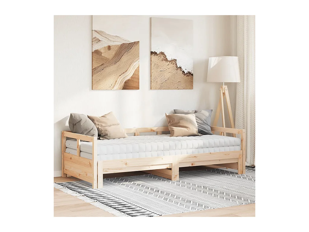 Lit de jour et lit gigogne et matelas 90x200 cm bois pin massif
