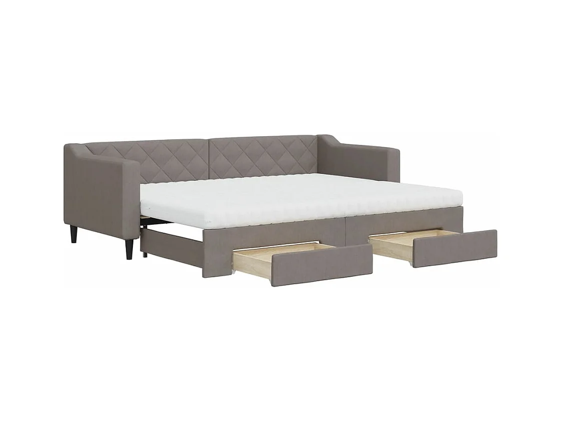 Slaapbank met onderschuifbed en lades 80x200 cm stof taupe