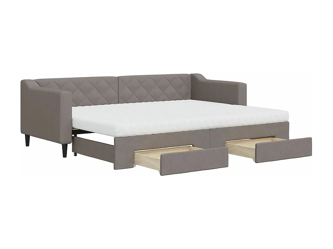 Lit de jour avec gigogne et tiroirs taupe 80x200 cm tissu