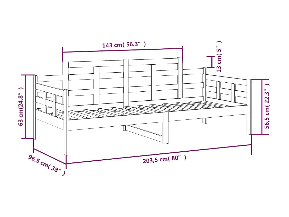 Sofá cama sin colchón madera maciza de pino blanco 90x200 cm