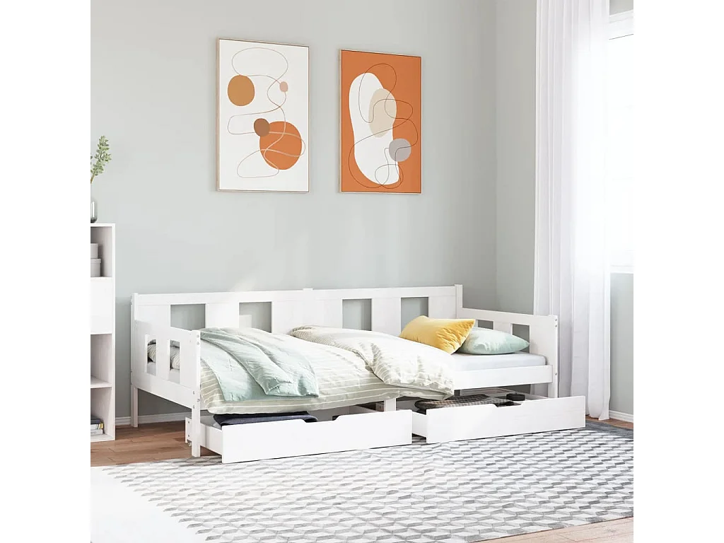 Lit de jour et tiroirs sans matelas blanc 90x200 cm bois massif