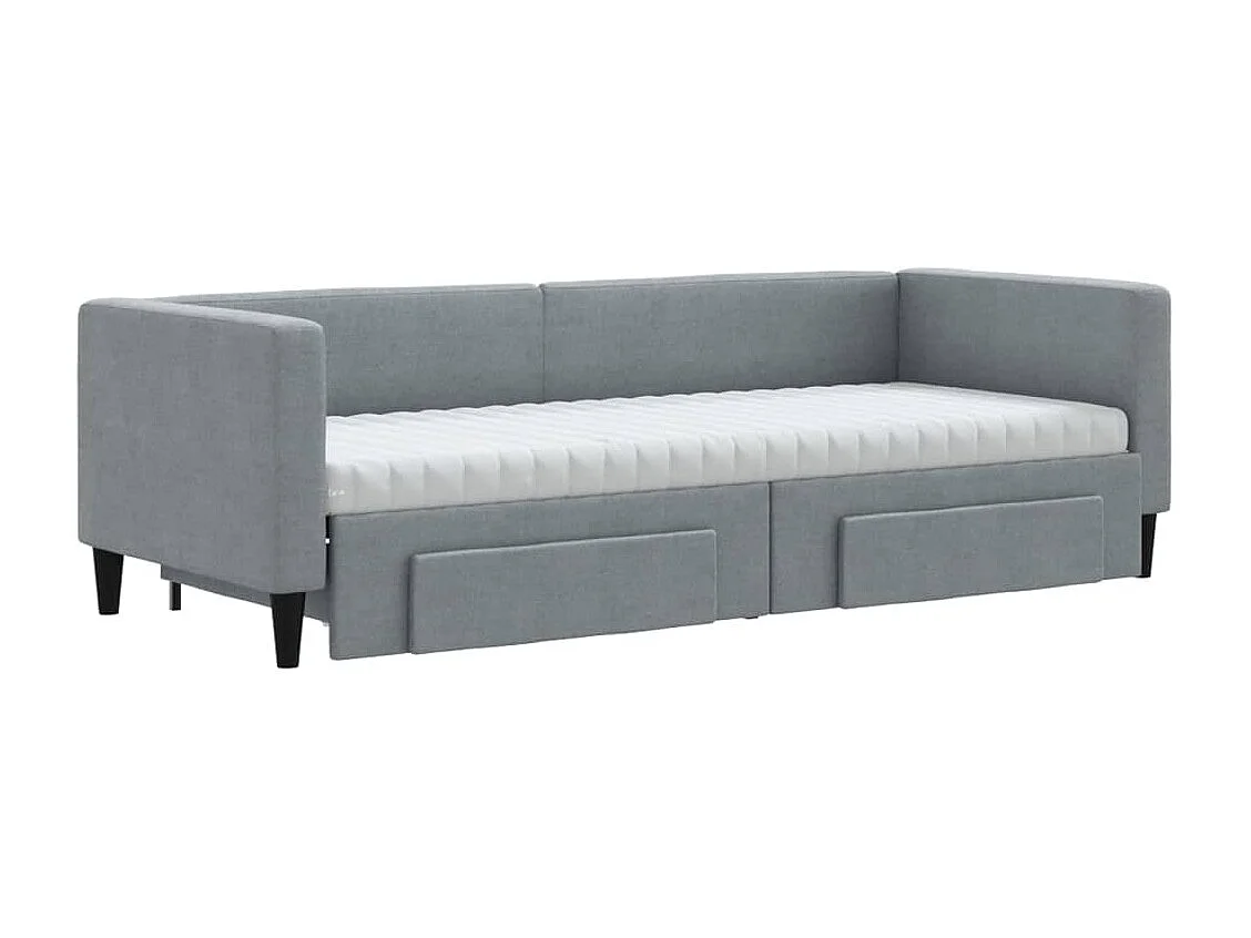 Lit de jour avec gigogne et tiroirs gris clair 80x200 cm tissu