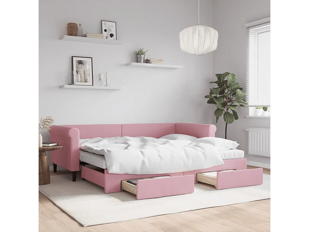 Tagesbett Ausziehbar mit Schubladen Rosa 90x200 cm Samt