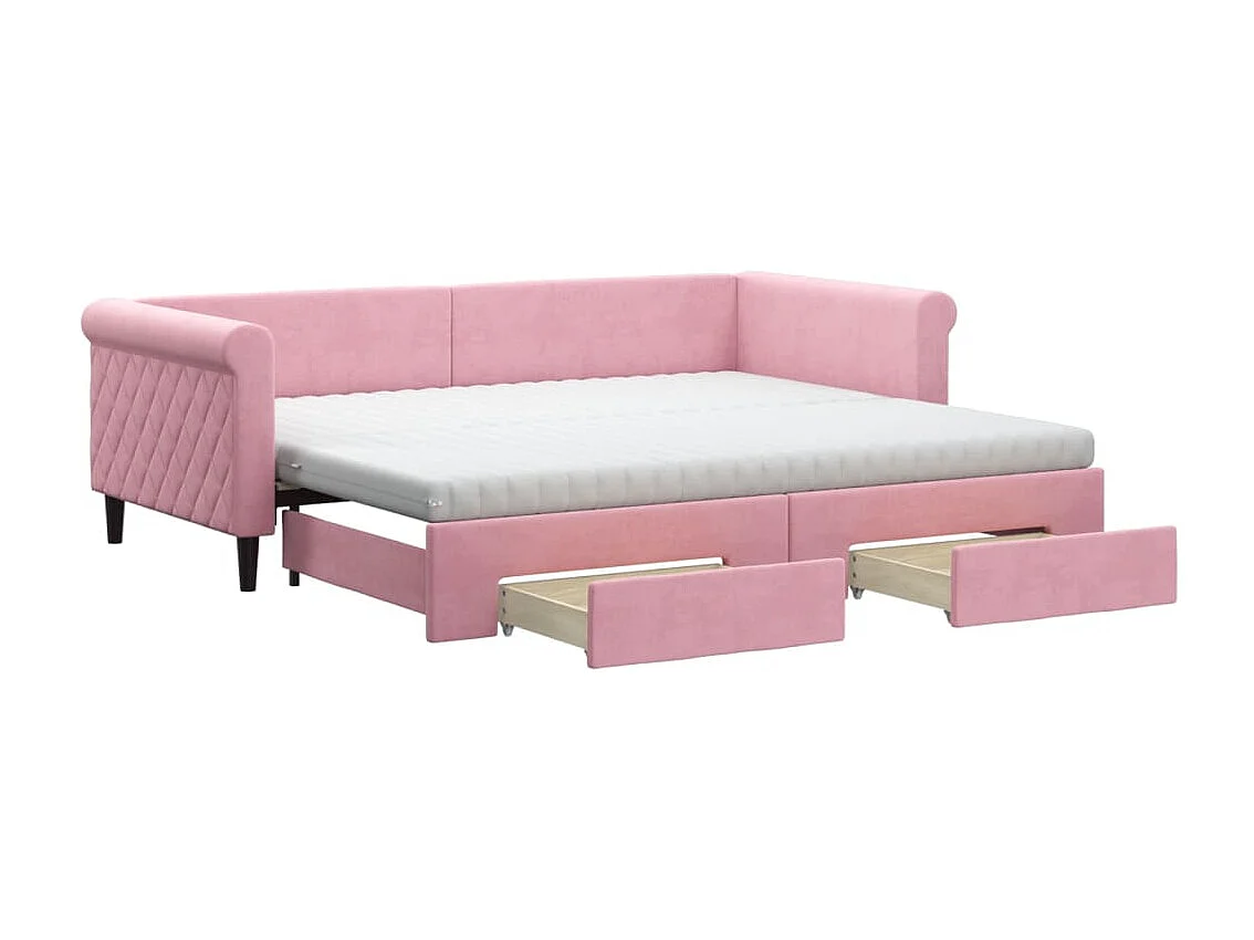 Tagesbett Ausziehbar mit Schubladen Rosa 90x200 cm Samt