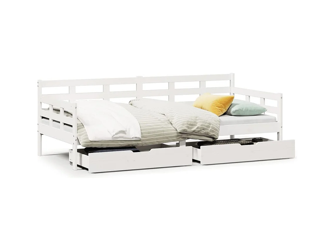 Lit de jour et tiroirs sans matelas blanc 80x200 cm bois massif