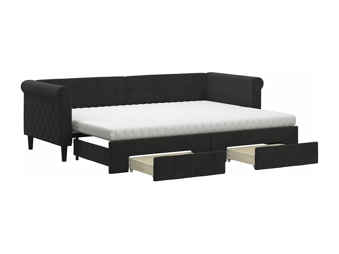 Sofá cama nido con cajones terciopelo negro 80x200 cm
